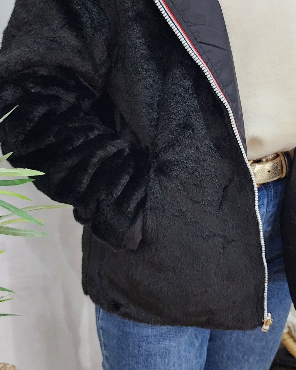 Parka femme noire réversible fausse fourrure Sora