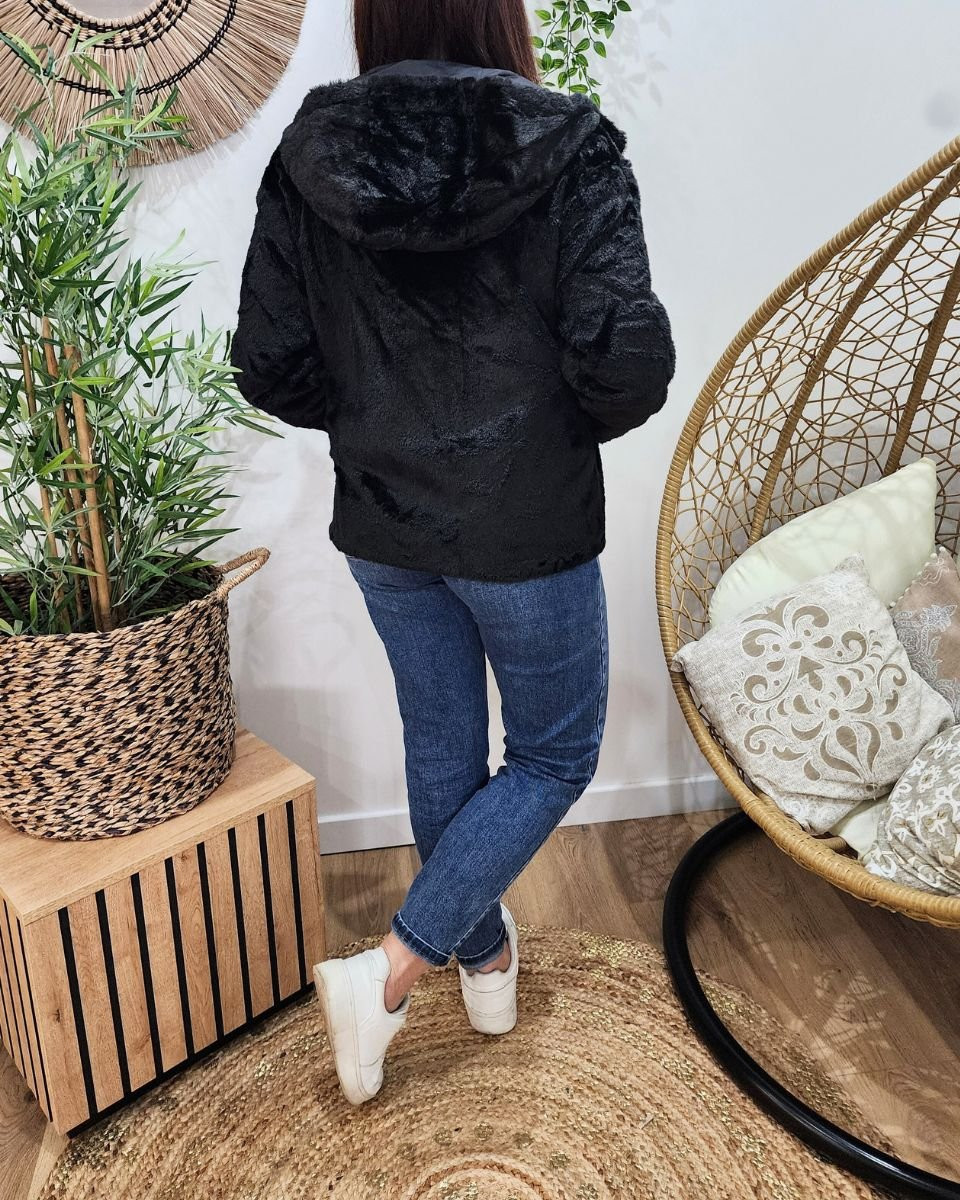 Parka femme noire réversible fausse fourrure Sora