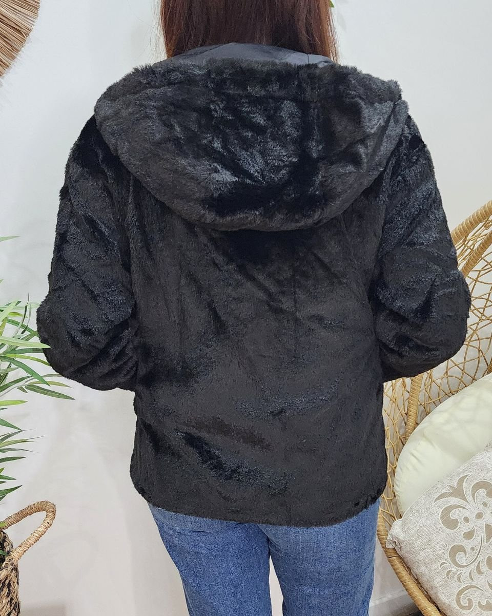 Parka femme noire réversible fausse fourrure Sora