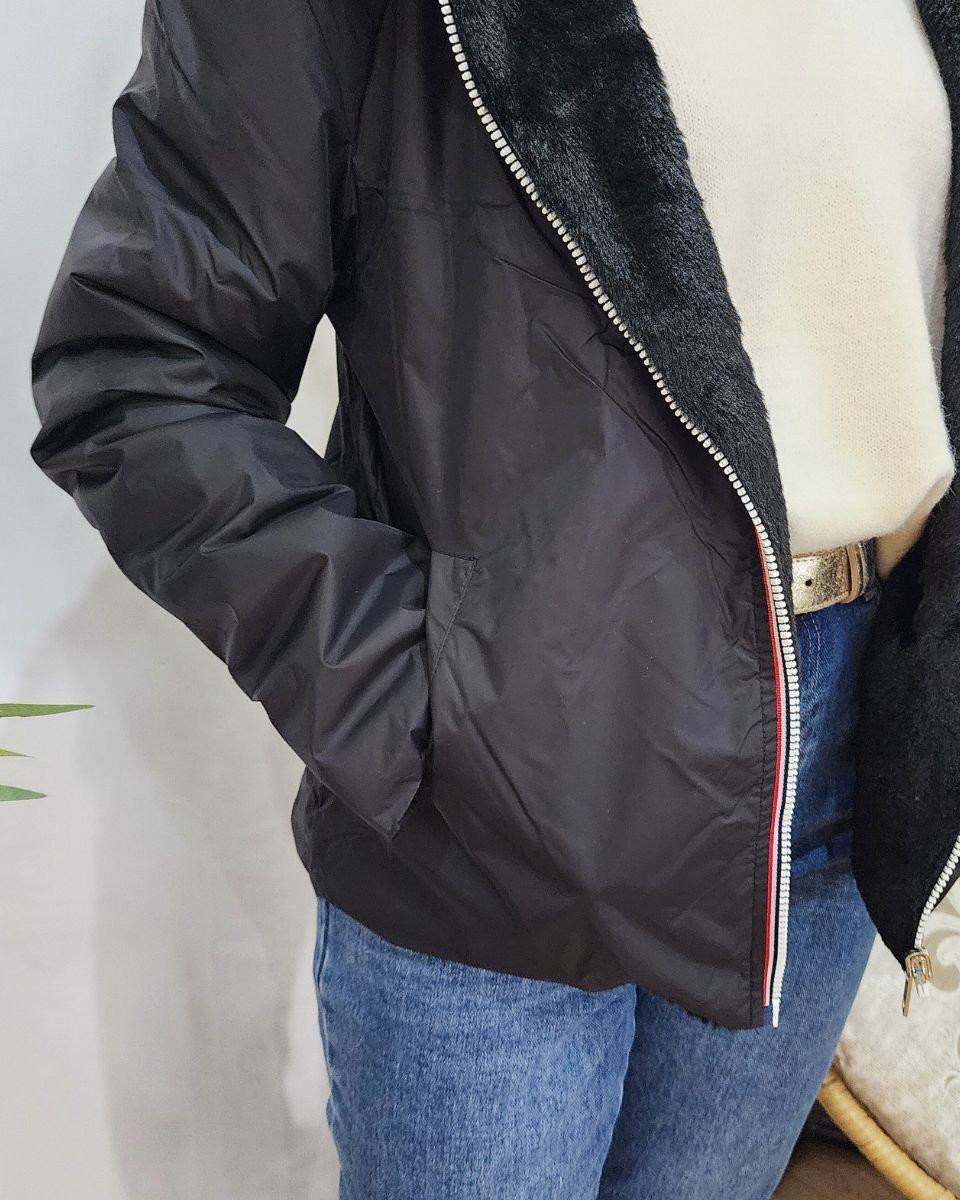 Parka femme noire réversible fausse fourrure Sora