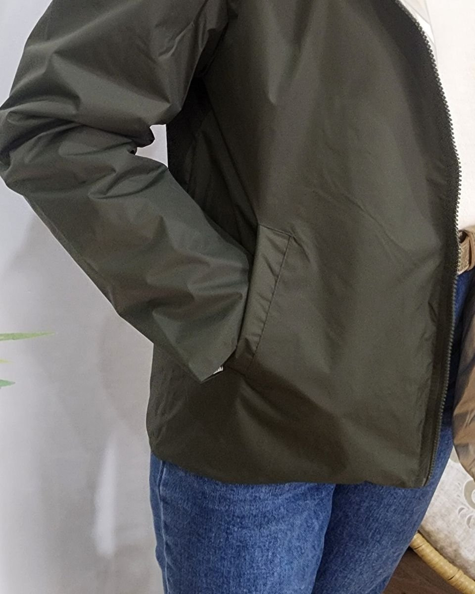 Parka fine femme courte réversible kaki foncé et dorée Tina