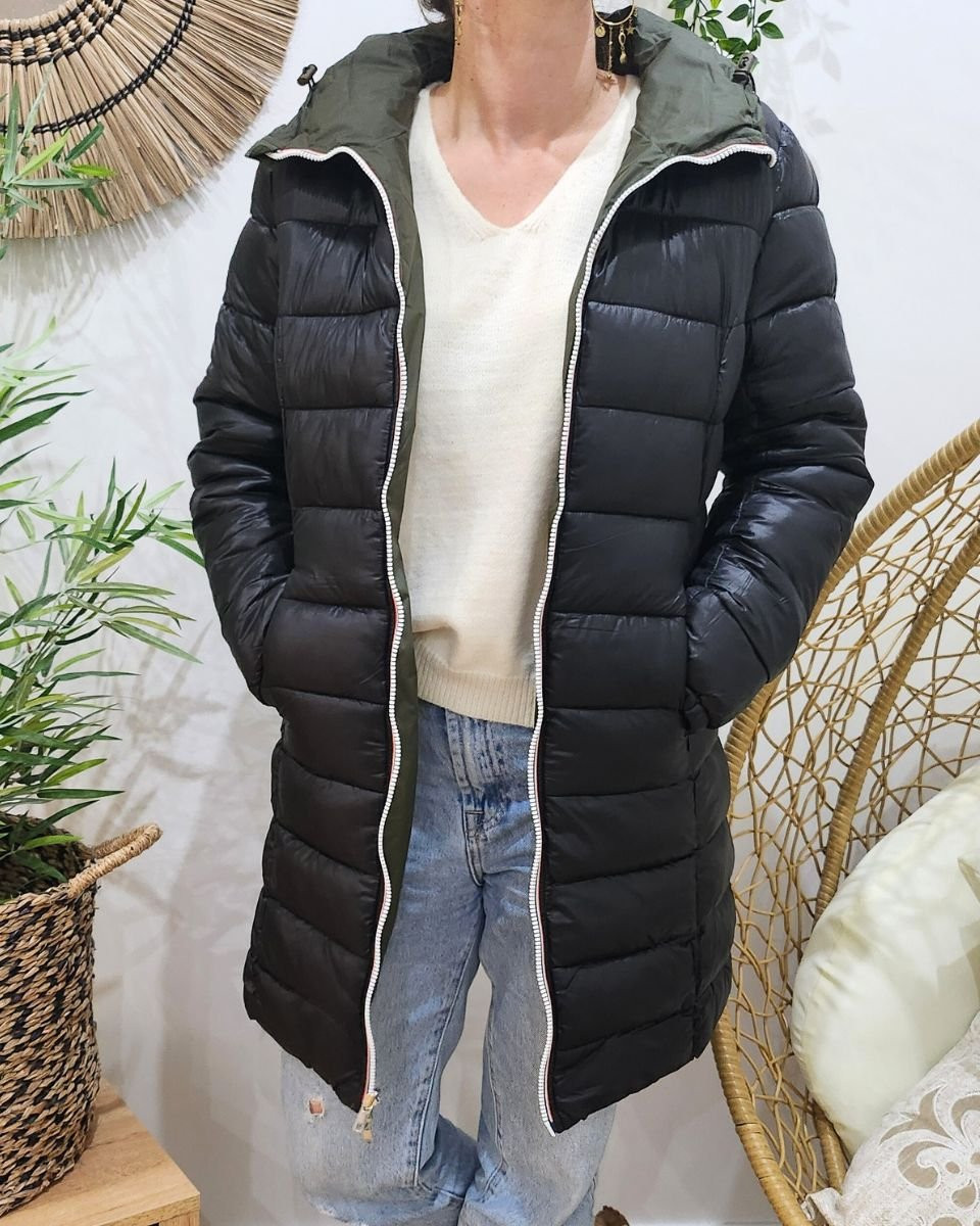 Parka femme kaki réversible doudoune noire Azylis