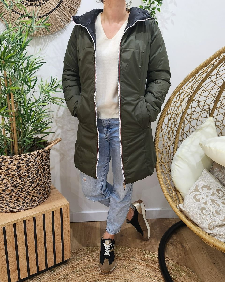 Parka femme kaki réversible doudoune noire Azylis