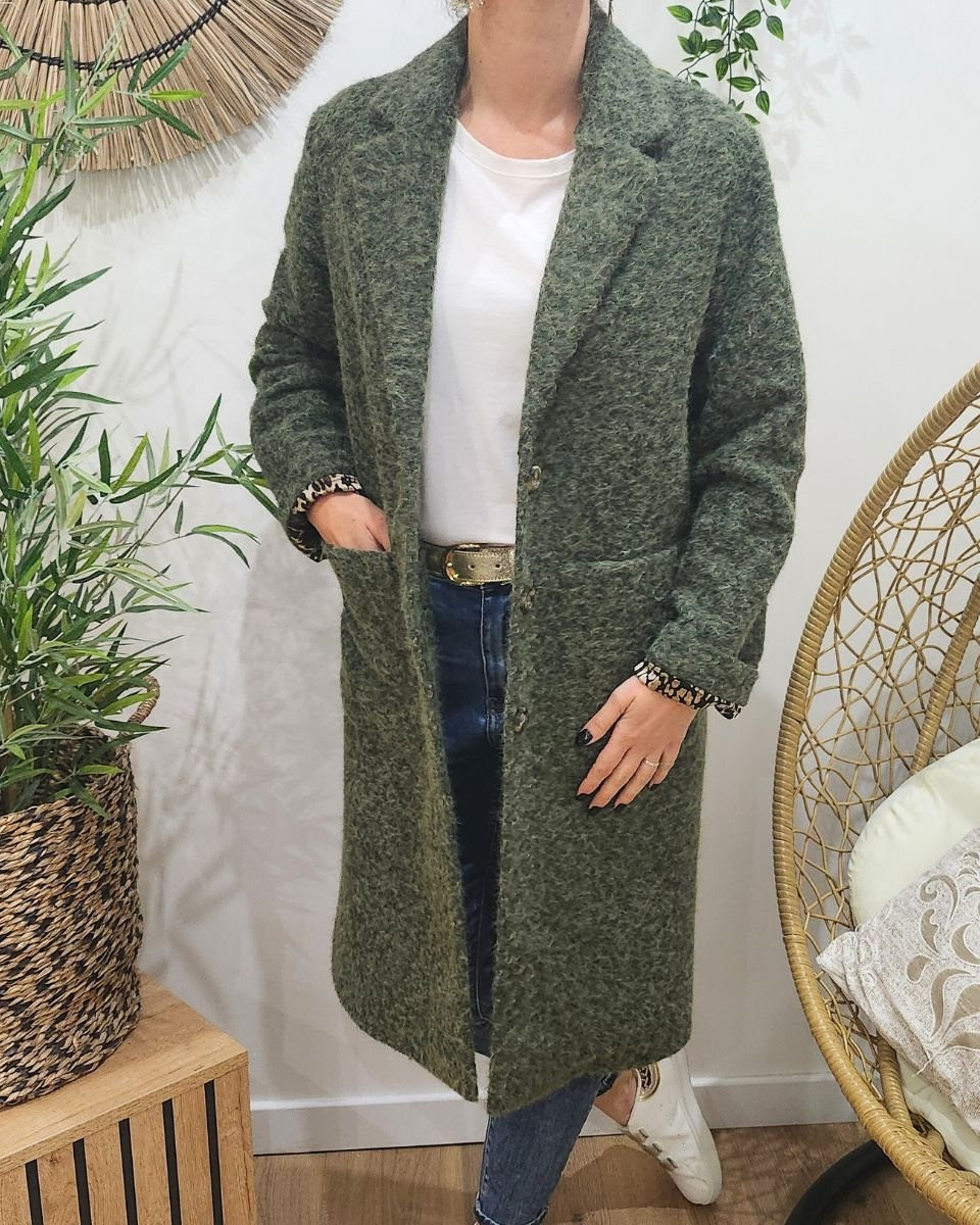 Manteau femme doublure léopard Jenny-Kaki