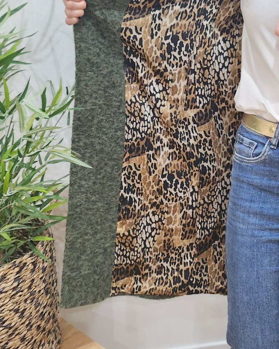 Manteau femme doublure léopard Jenny-Kaki