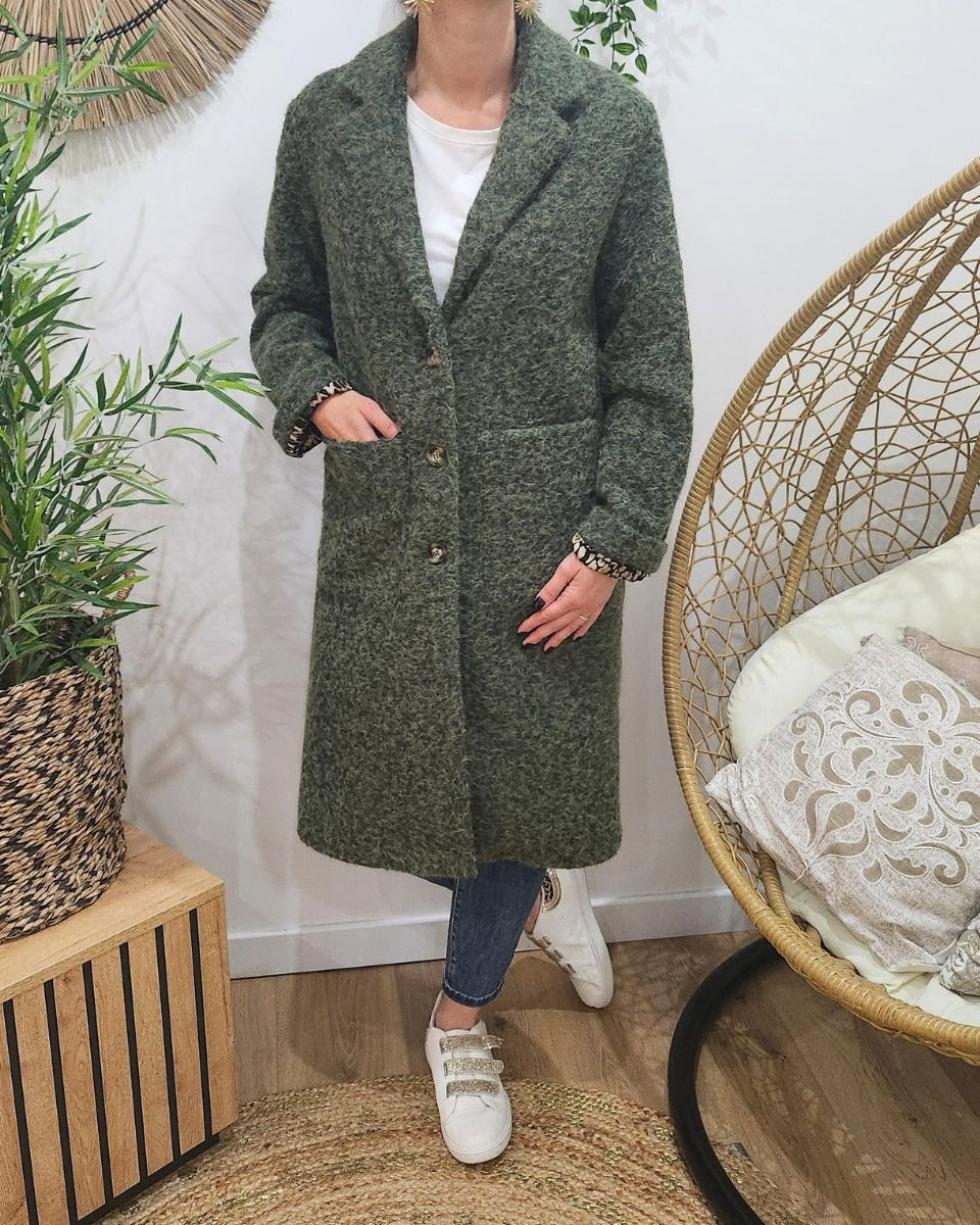 Manteau femme doublure léopard Jenny-Kaki