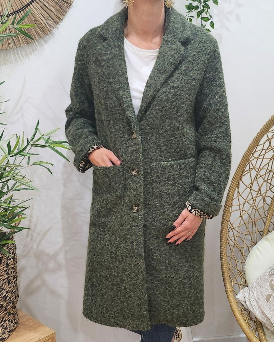 Manteau femme doublure léopard Jenny-Kaki