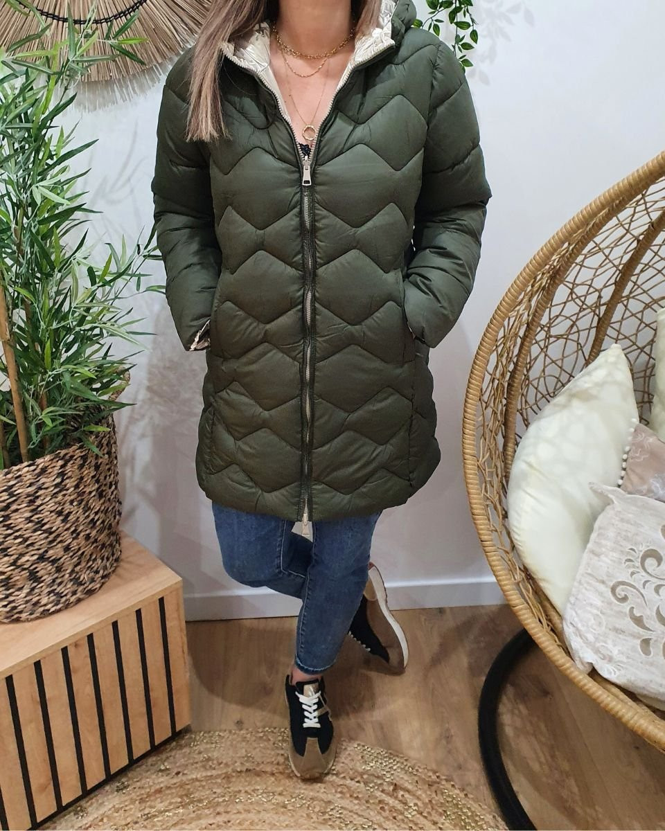 Parka doudoune kaki femme longue réversible dorée Isabela