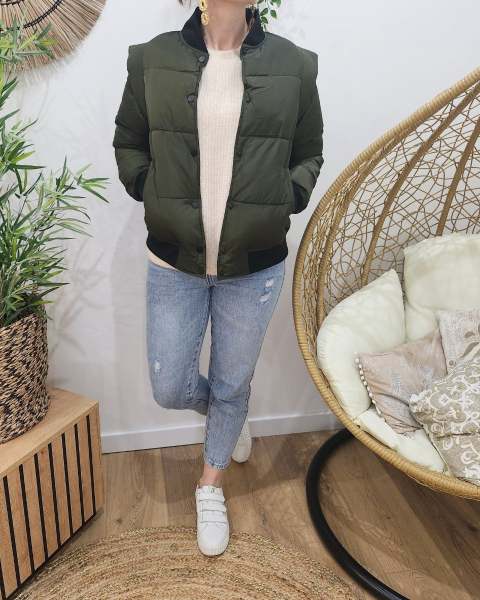 Doudoune kaki courte femme style bombers