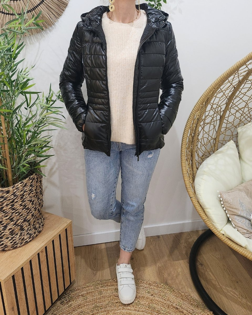 Doudoune fine noire à capuche 