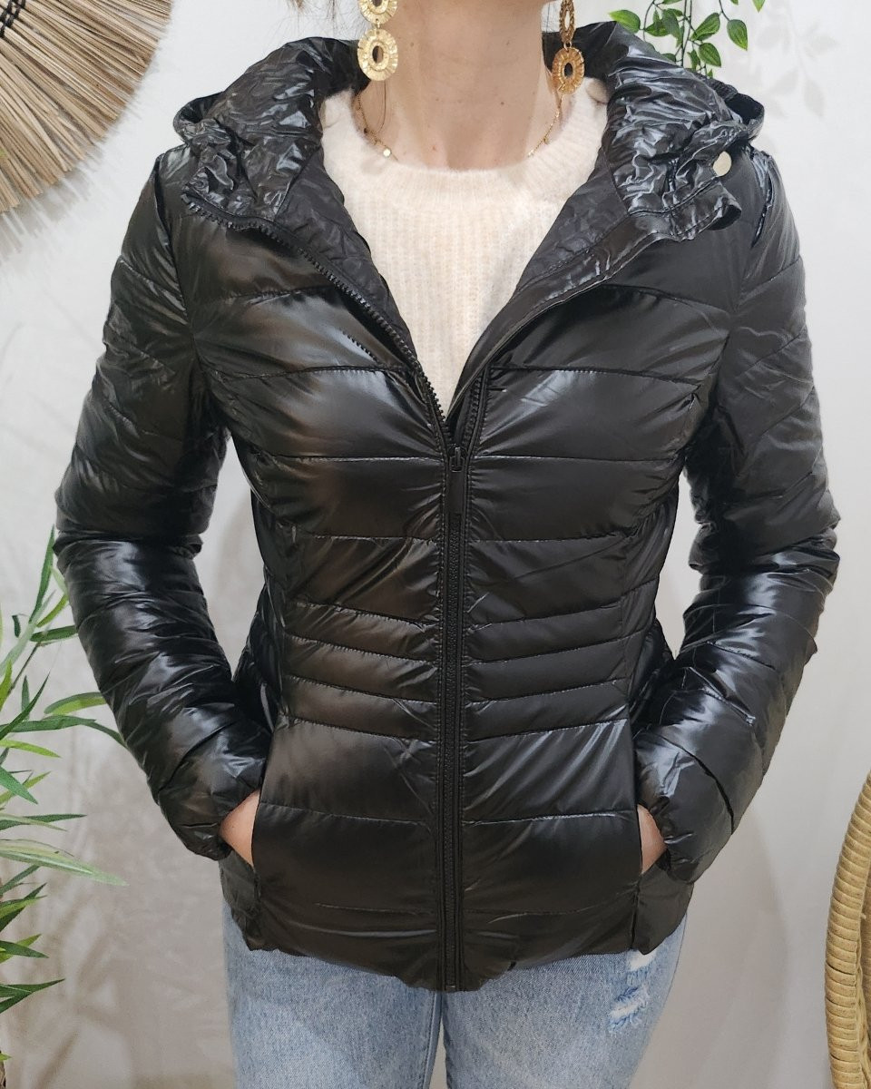 Doudoune fine noire à capuche 