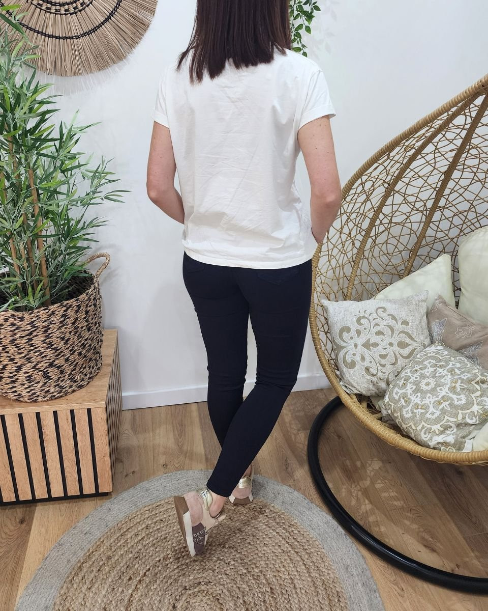 Pantalon femme bleu marine skinny taille haute