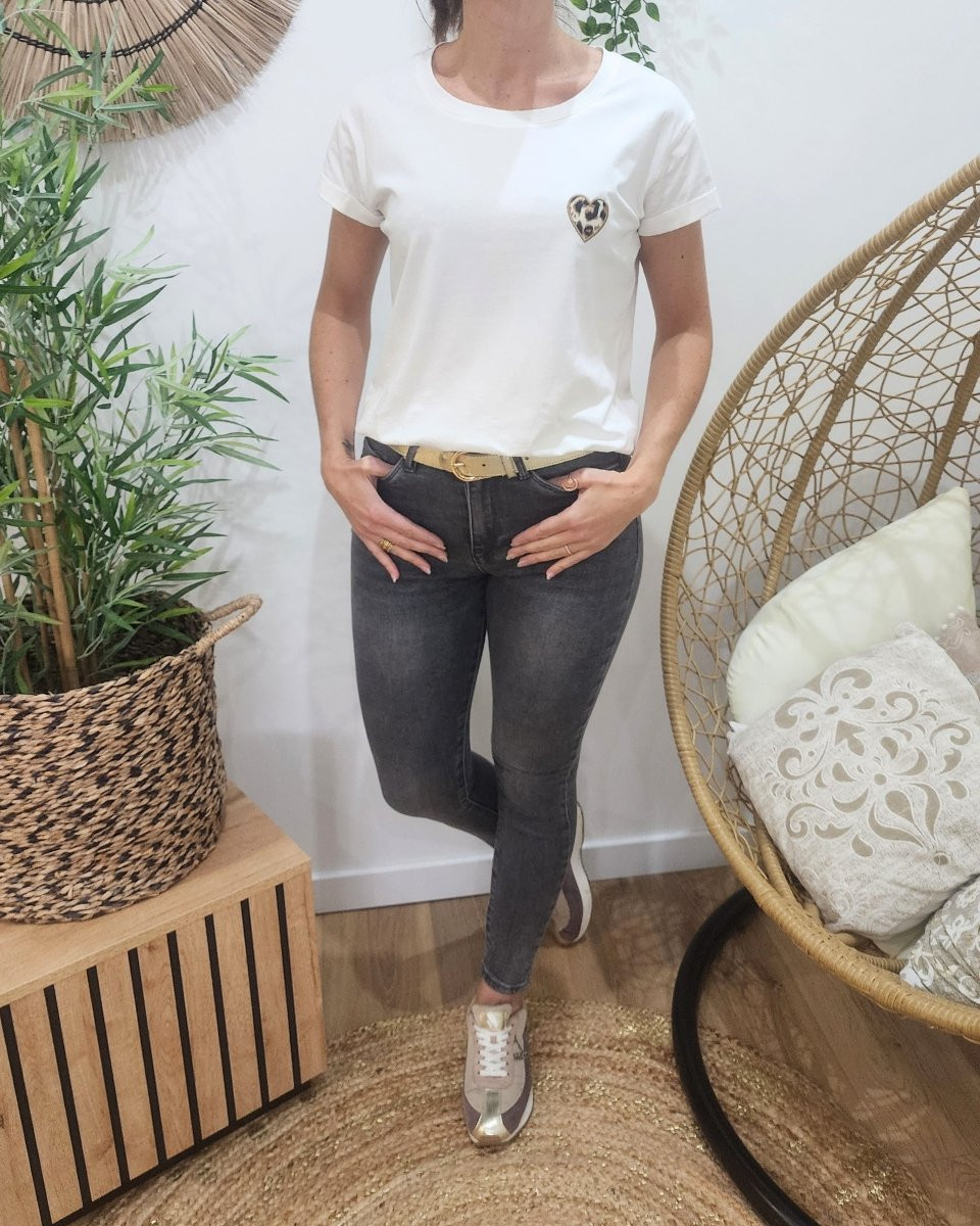Jean femme push up skinny taille haute gris délavé