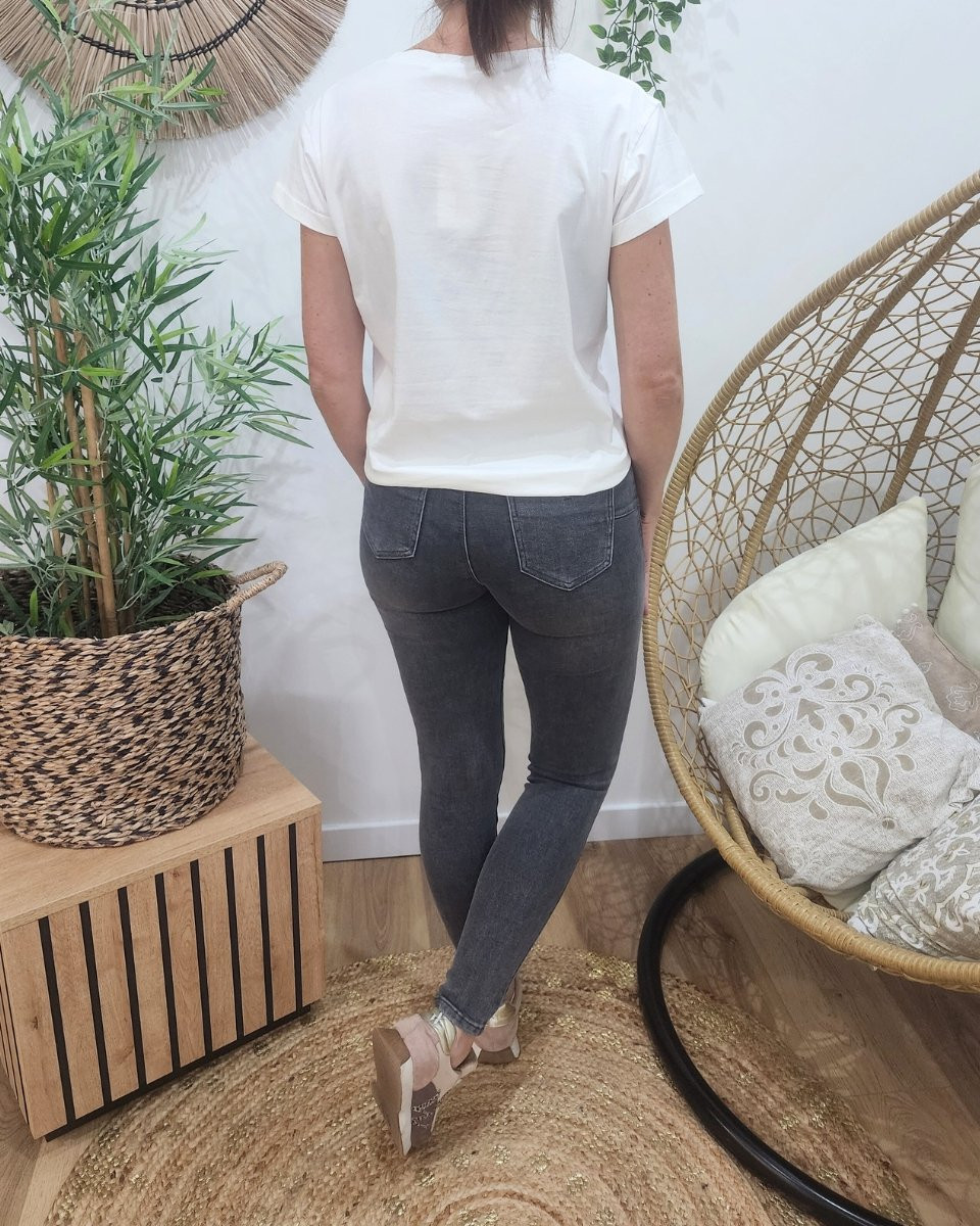 Jean femme push up skinny taille haute gris délavé