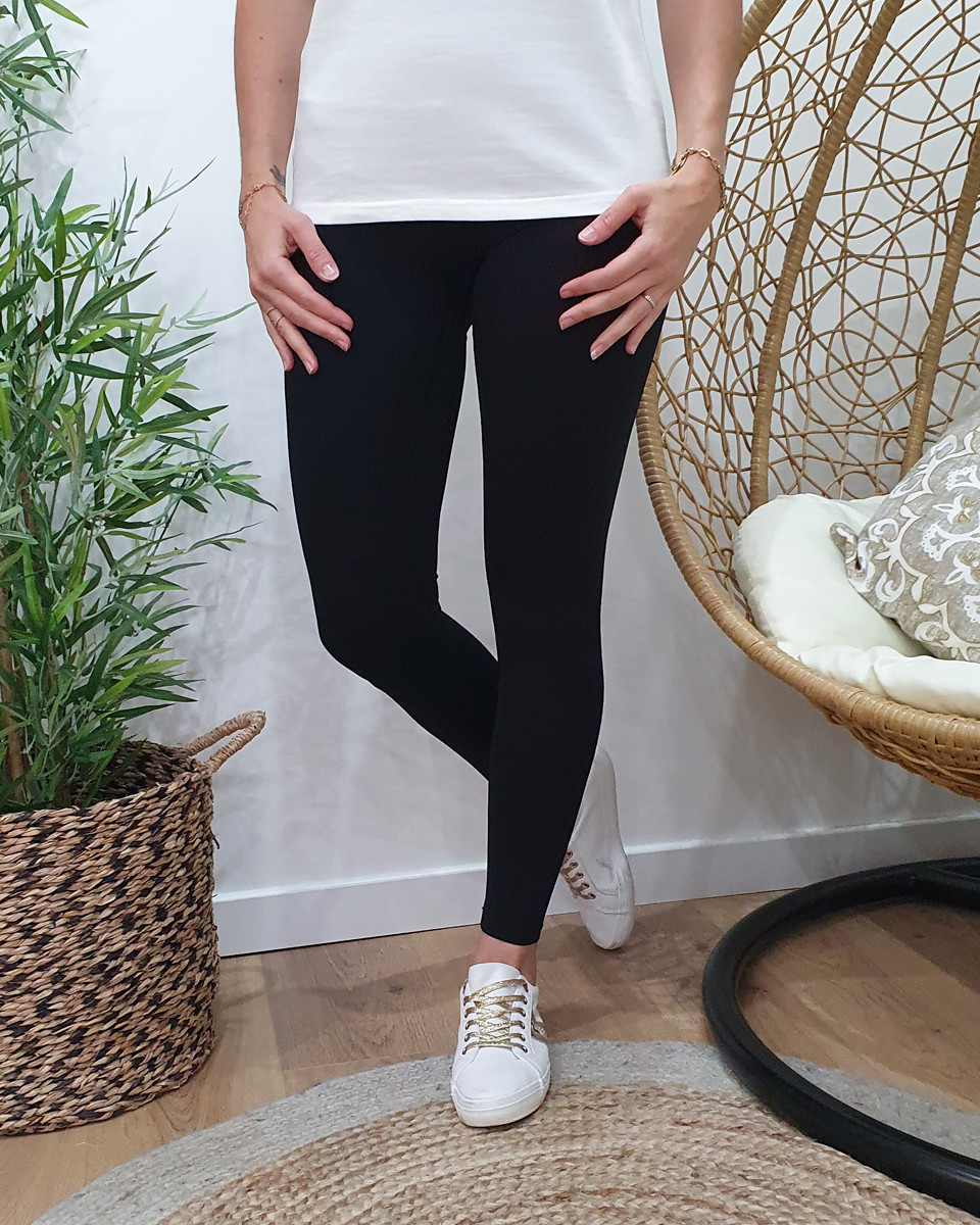 Legging femme noir slim taille haute ventre plat
