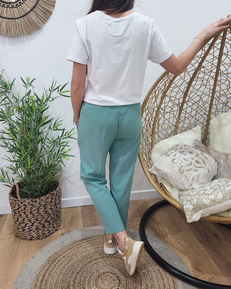 Pantalon femme fluide 7/8 vert agate