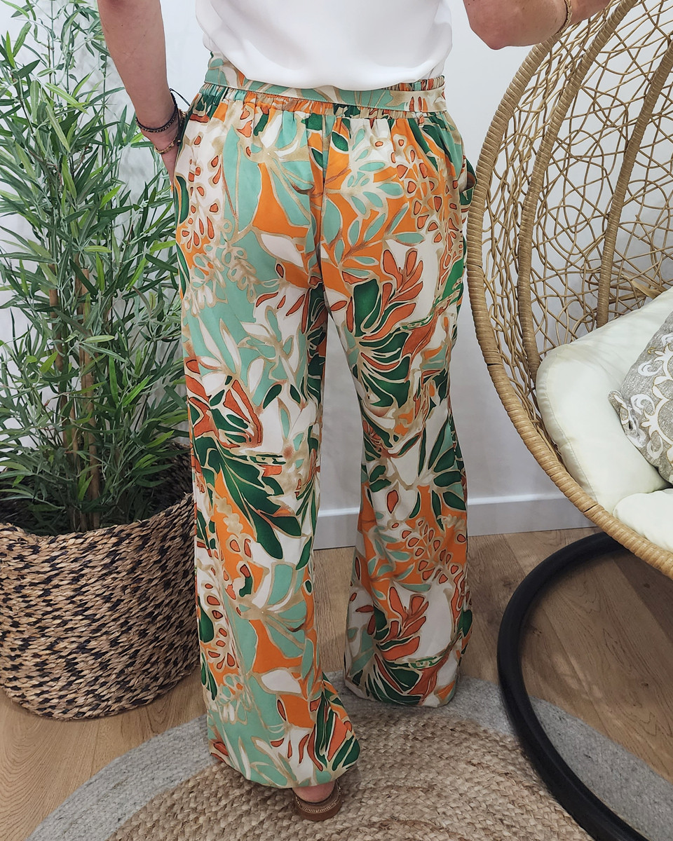 Pantalon femme fluide vert orange Joanna
