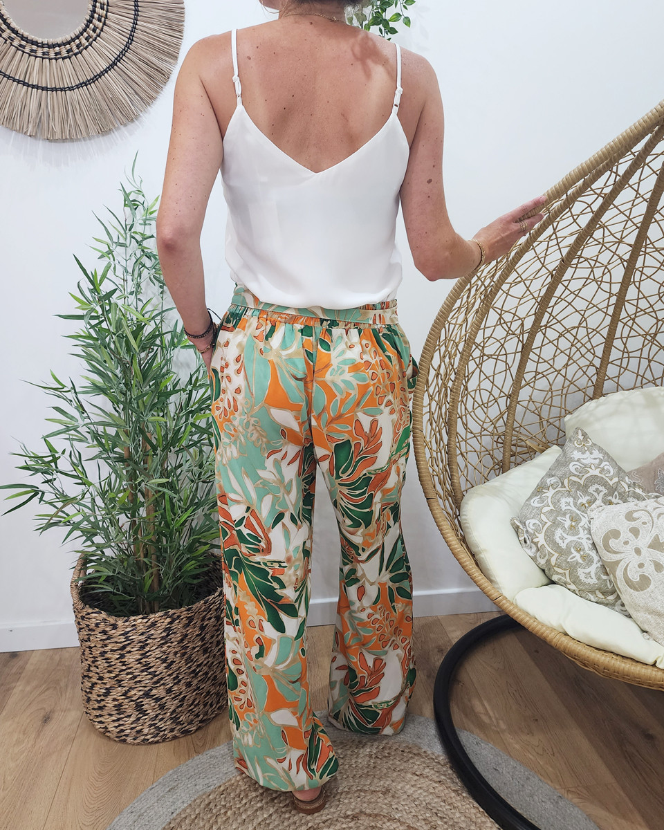 Pantalon femme fluide vert orange Joanna