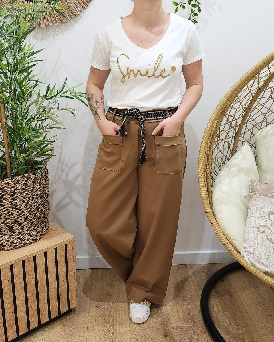 Pantalon femme élastiqué coupe droite et poches