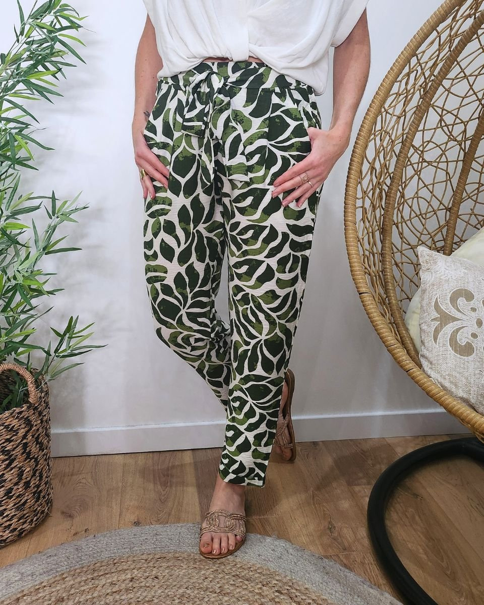Pantalon fluide femme écru et kaki Ariel