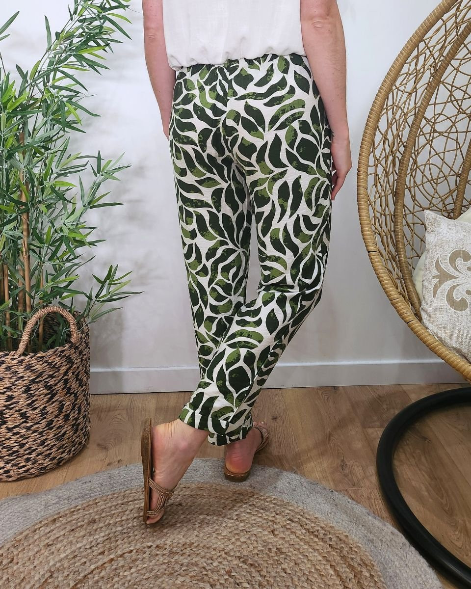 Pantalon fluide femme écru et kaki Ariel