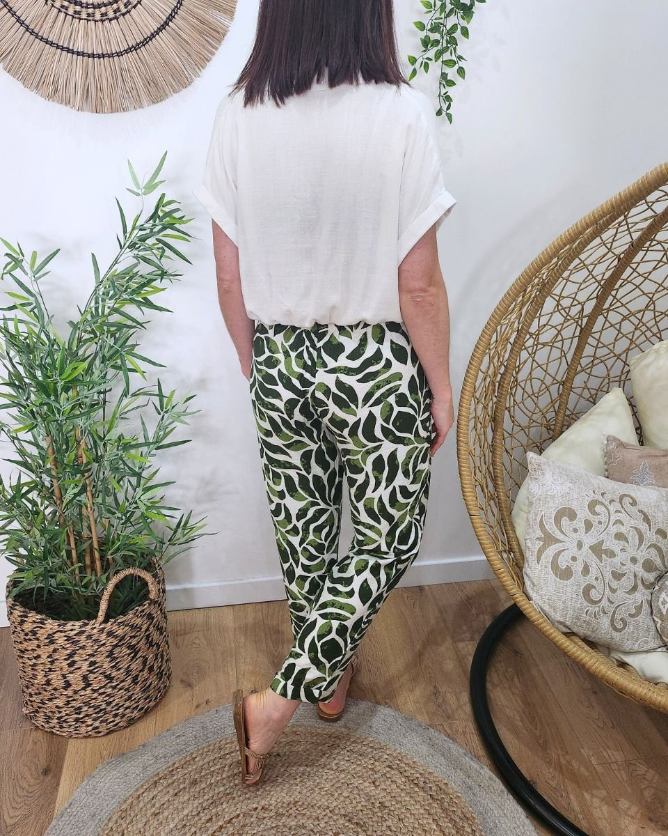 Pantalon fluide femme écru et kaki Ariel