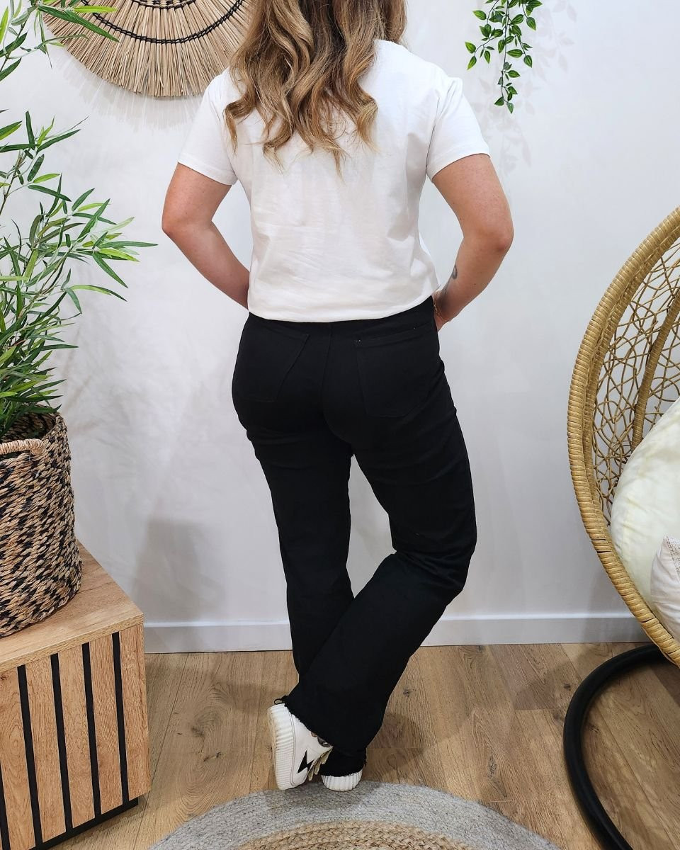 Pantalon femme noir taille haute évasé Wide leg