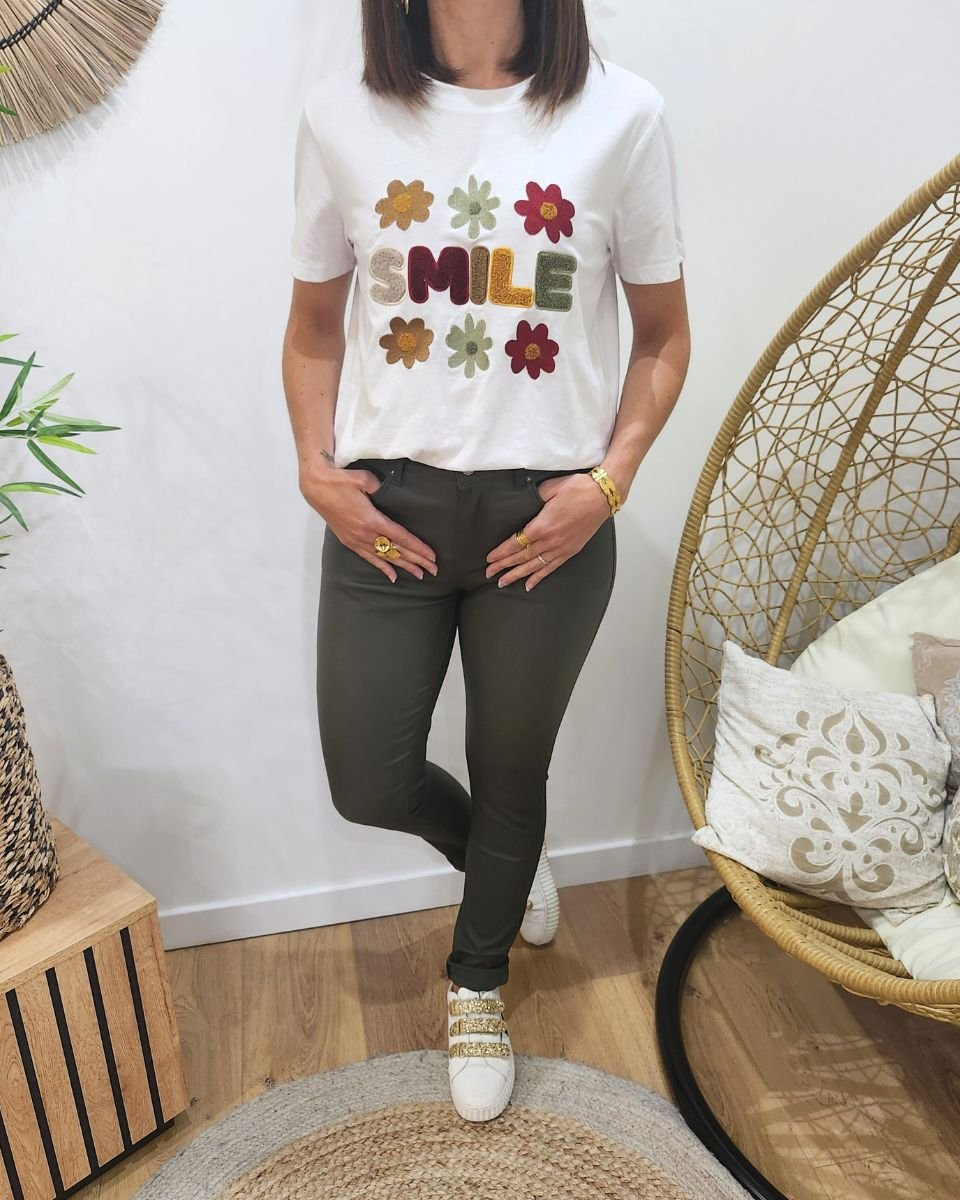 Pantalon femme similicuir kaki slim coupe confort