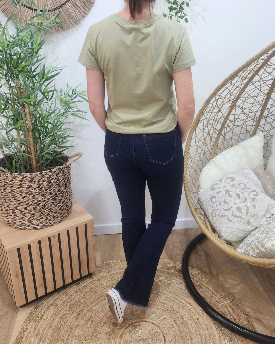 Jean femme brut flare taille haute