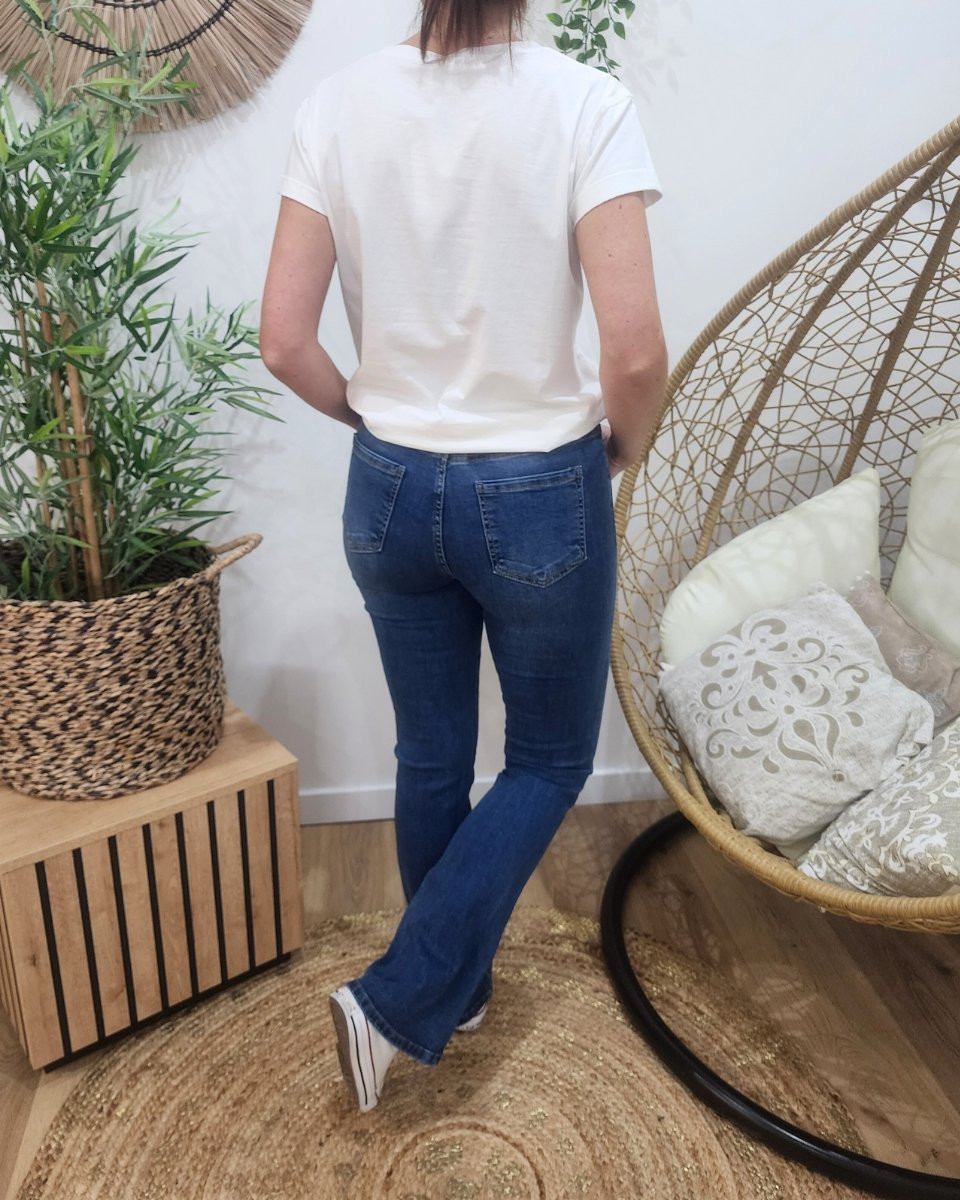 Jean femme flare taille haute bleu moyen coupe confort