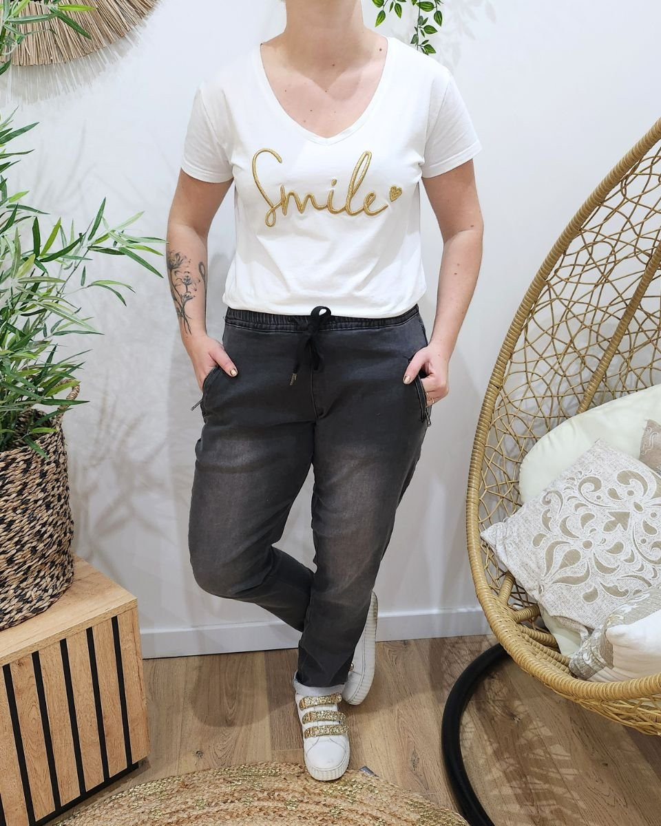 Jean femme élastique grande taille gris délavé