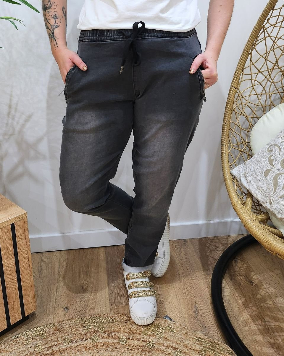 Jean femme élastique grande taille gris délavé