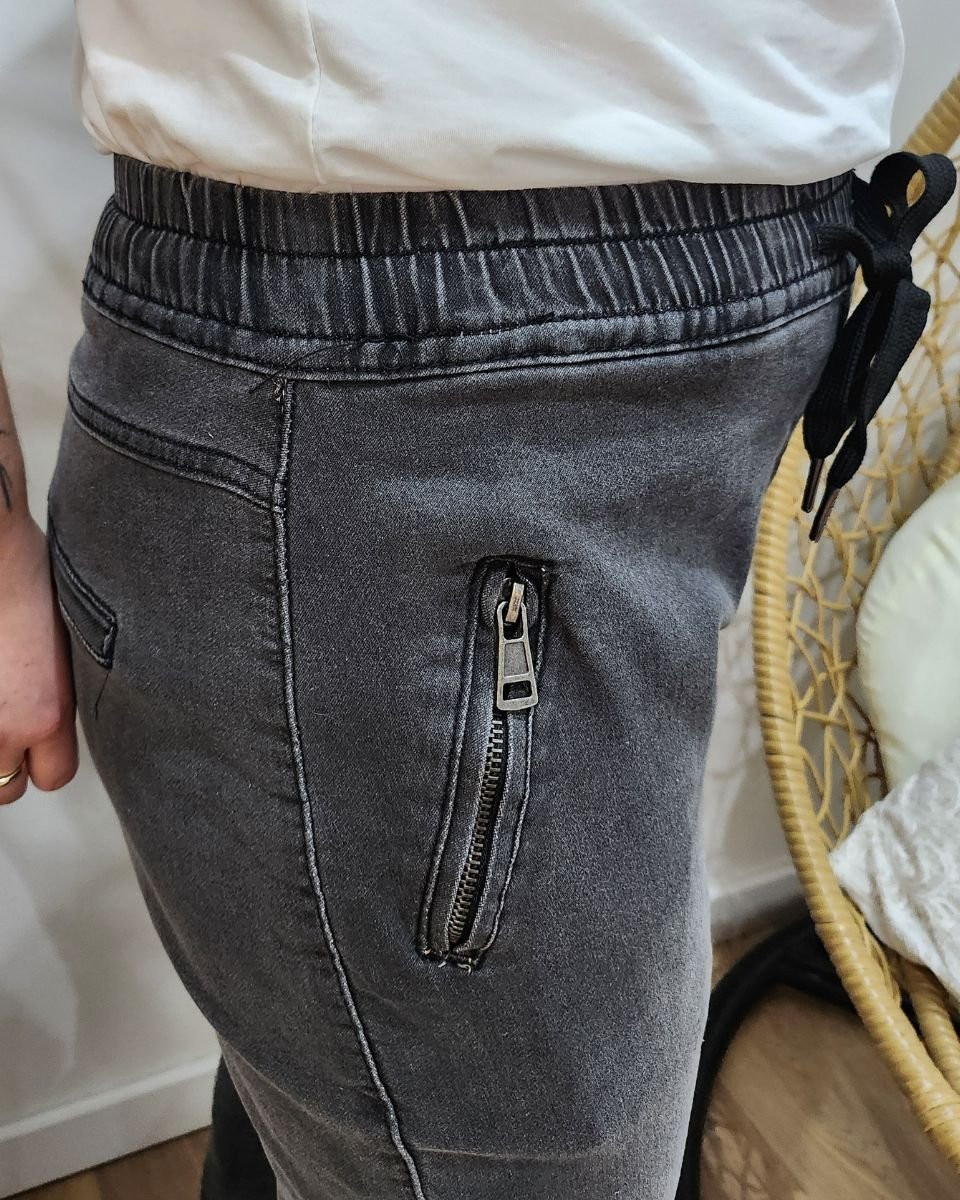 Jean femme élastique grande taille gris délavé