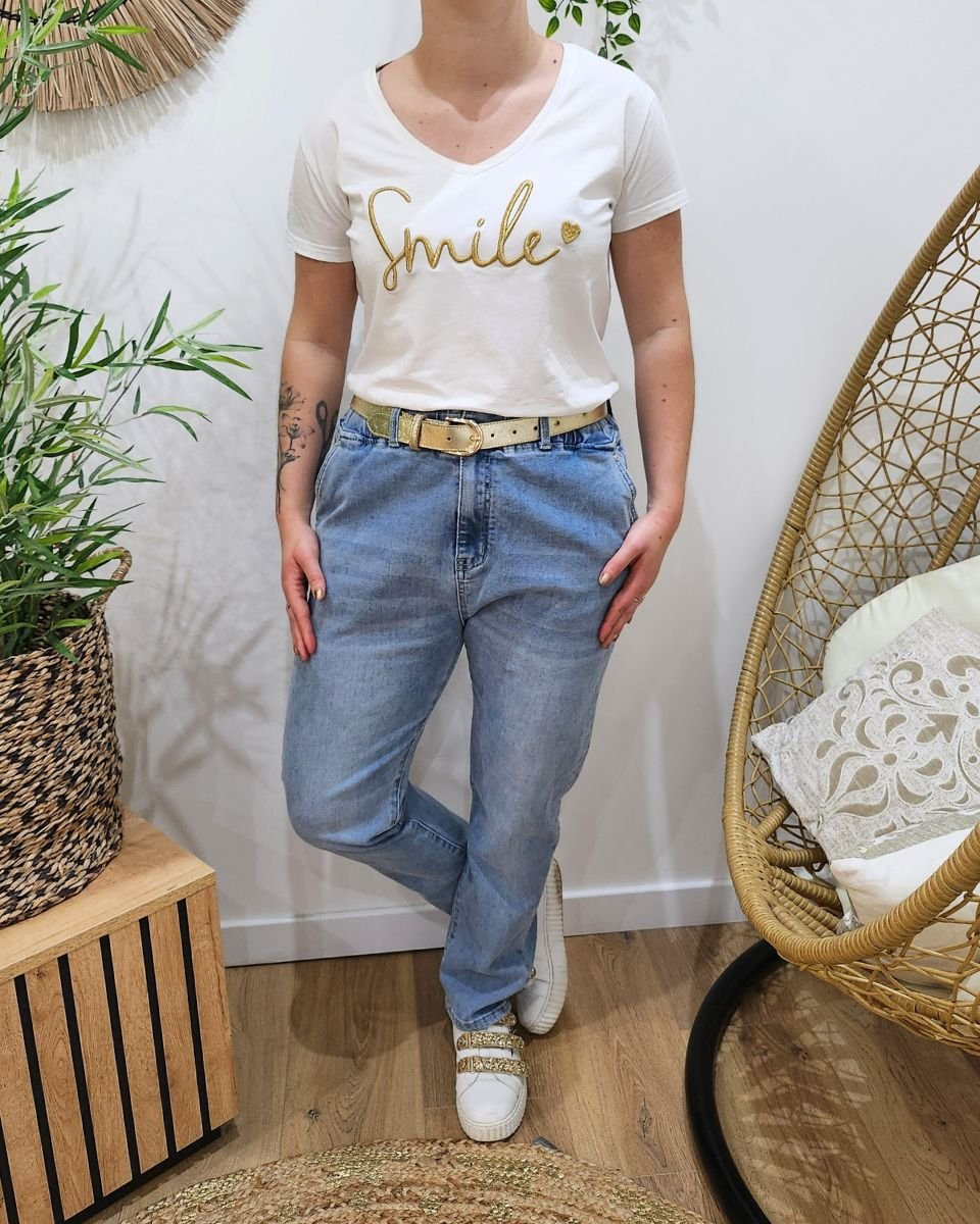 Jean femme élastiqué grande taille bleu clair délavé Raquel