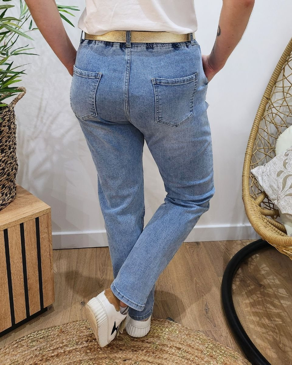 Jean femme élastiqué grande taille bleu clair délavé Raquel