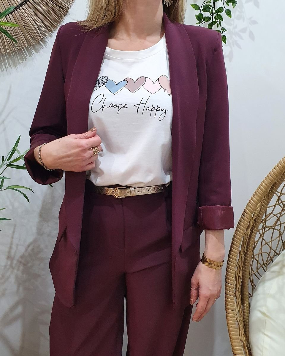 Veste blazer femme unie lie de vin