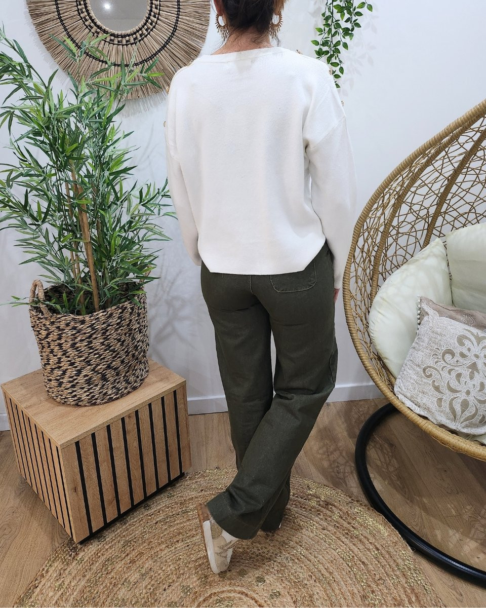 Jean femme kaki large taille haute boutonnée Felixia