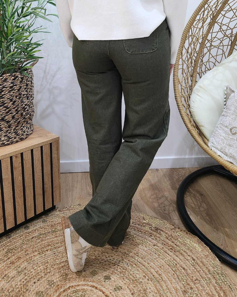 Jean femme kaki large taille haute boutonnée Felixia