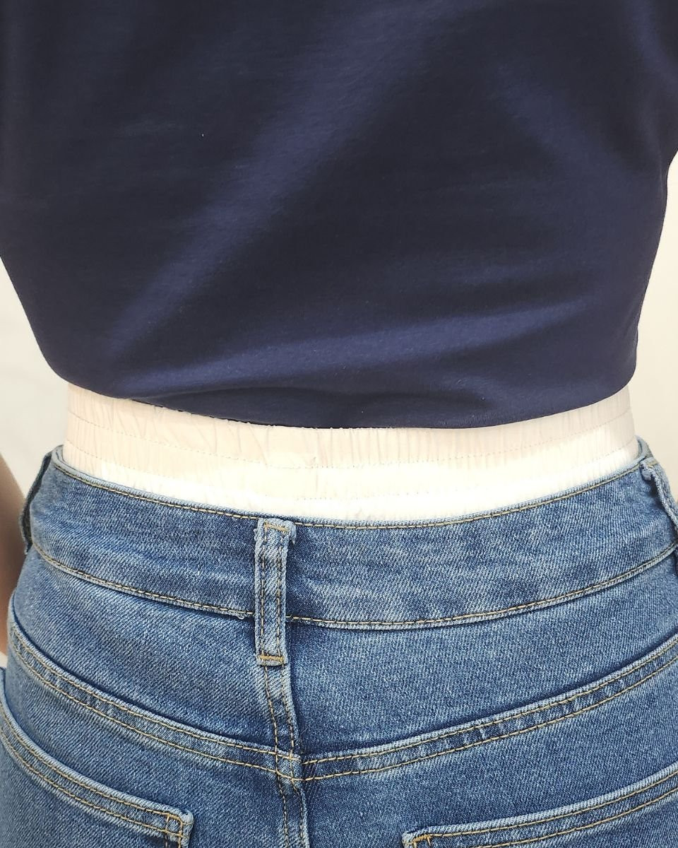 Jean femme bleu coupe droite taille style caleçon