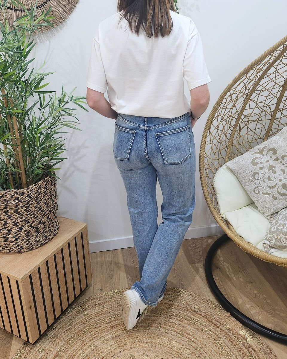 Jean femme coupe confort bleu clair wide leg