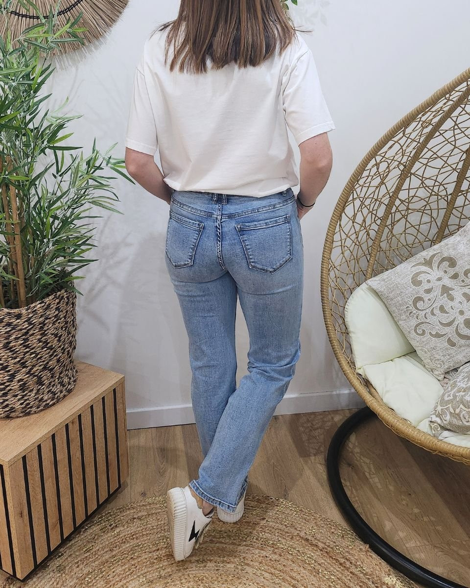 Jean femme droit coupe confort bleu clair