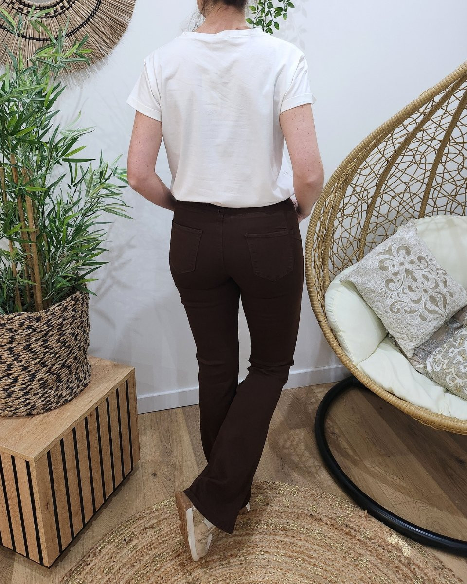 Pantalon femme marron flare push up coupe confort