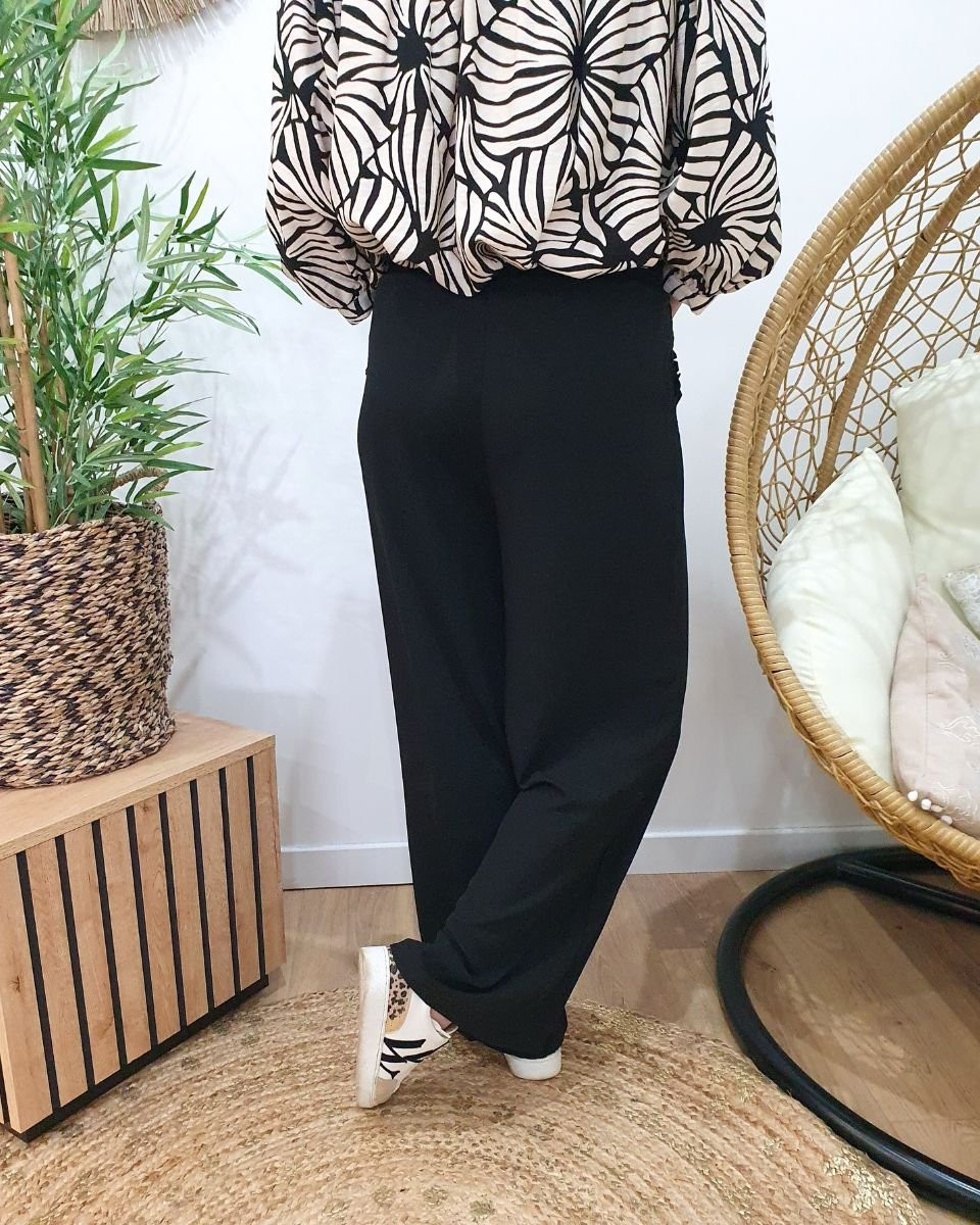 Pantalon femme fluide noir poches froncées