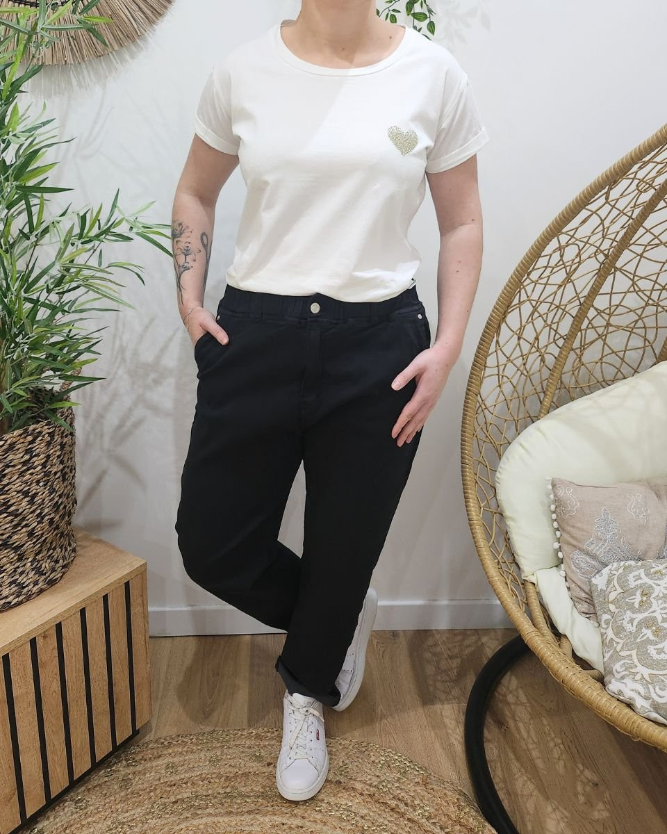 Pantalon femme élastiqué noir Bianka