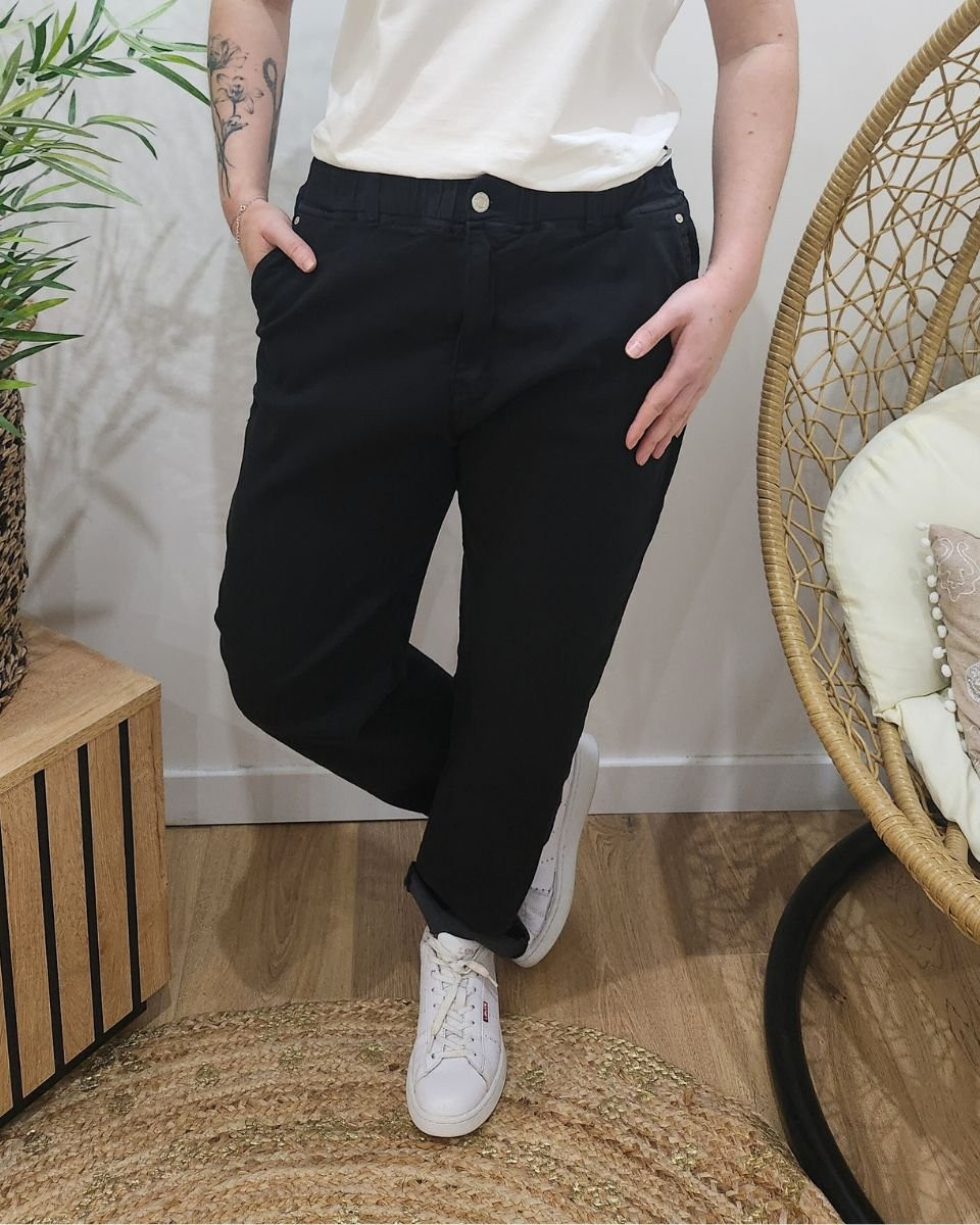 Pantalon femme élastiqué noir Bianka