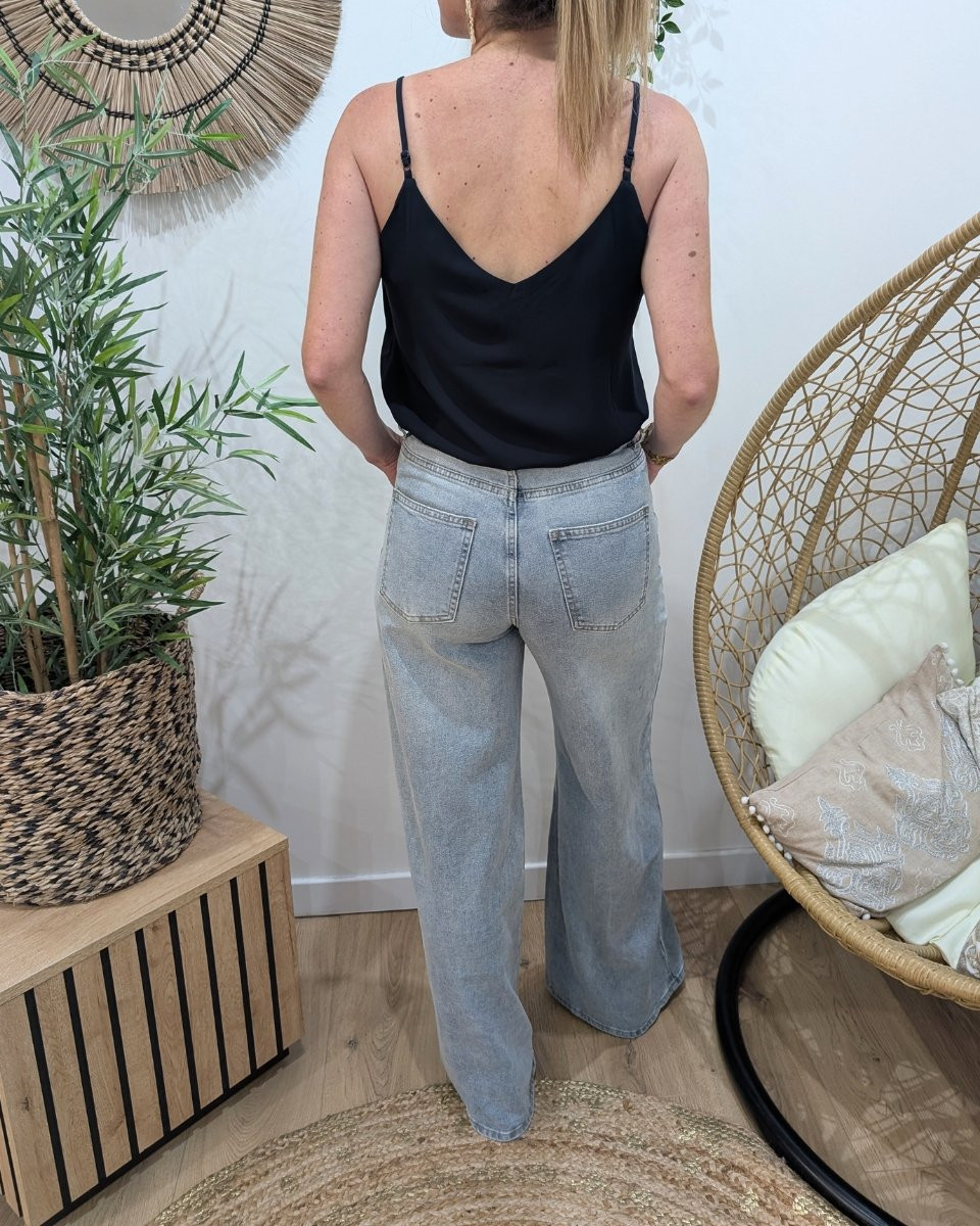 Jean femme Palazzo large bleu clair délavé