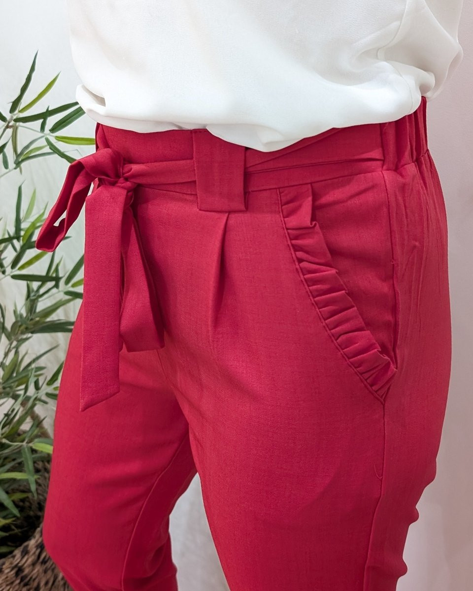 Pantalon femme paper bag cerise