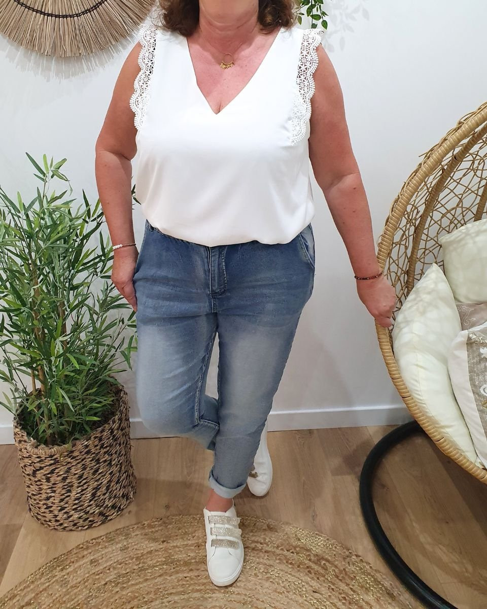 Jean grande taille élastique bleu délavé