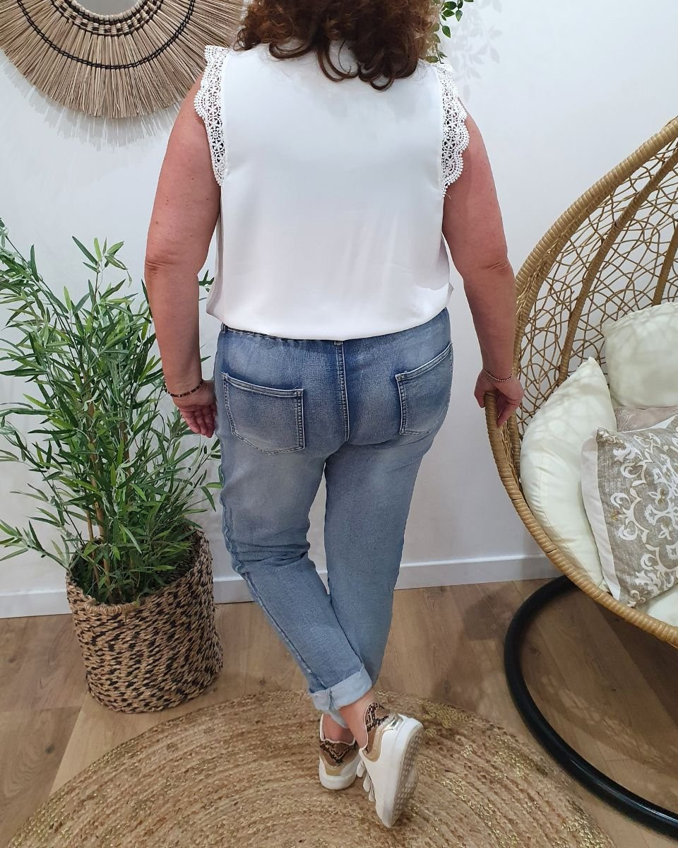 Jean grande taille élastique bleu délavé