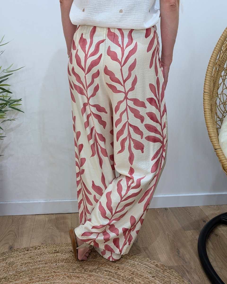 Pantalon fluide femme écru et rose Ismérie